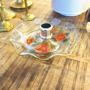 Vintage Chance Glass Pilkington Fluted Floral Glass Candle Holder